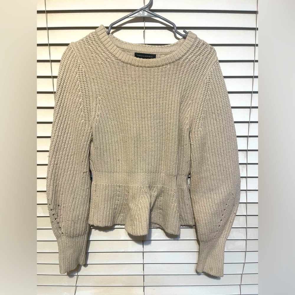 Beige Banana Republic Peplum Sweater